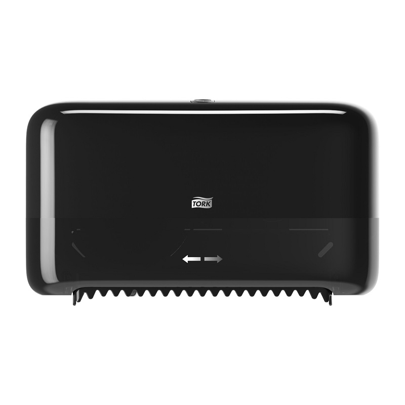 558048 - Tork Distributeur Twin pour Papier Toilette Rouleau Mid-size sans Mandrin, Plastique Noir T7